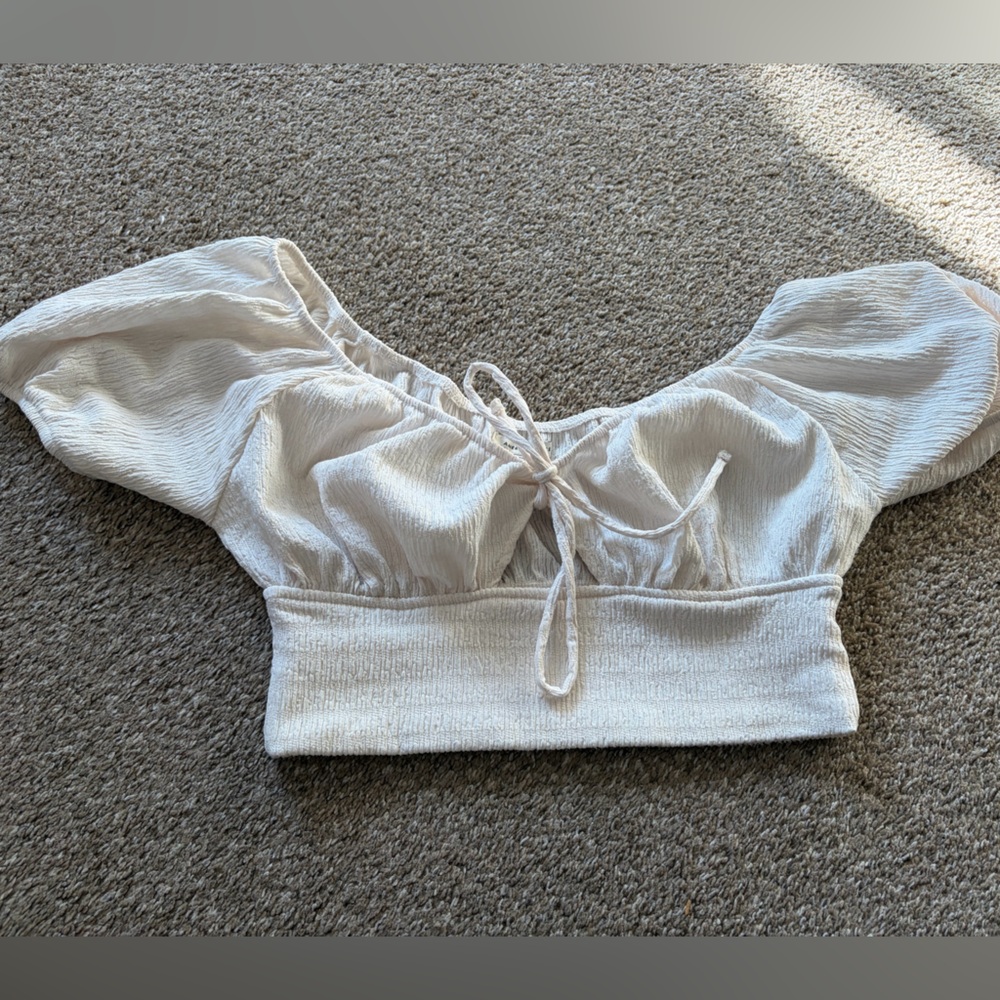 American Eagle Outfitters White Textured Crop Top